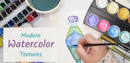 Modern Watercolor Textures & Techniques Fun Watercolor Bottles – Includes Free Bottle Line Drawings