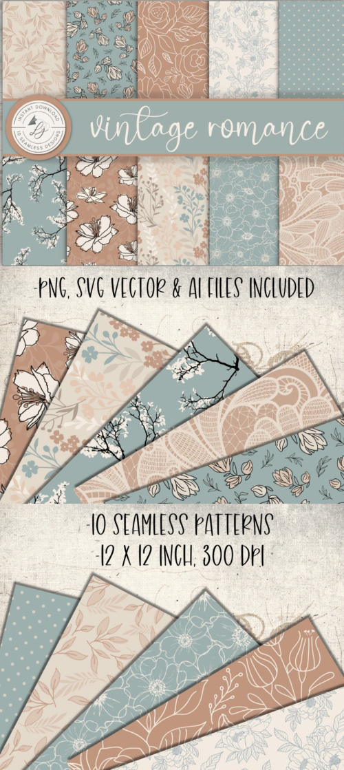 Vintage Romance - 10 Seamless Vector Patterns