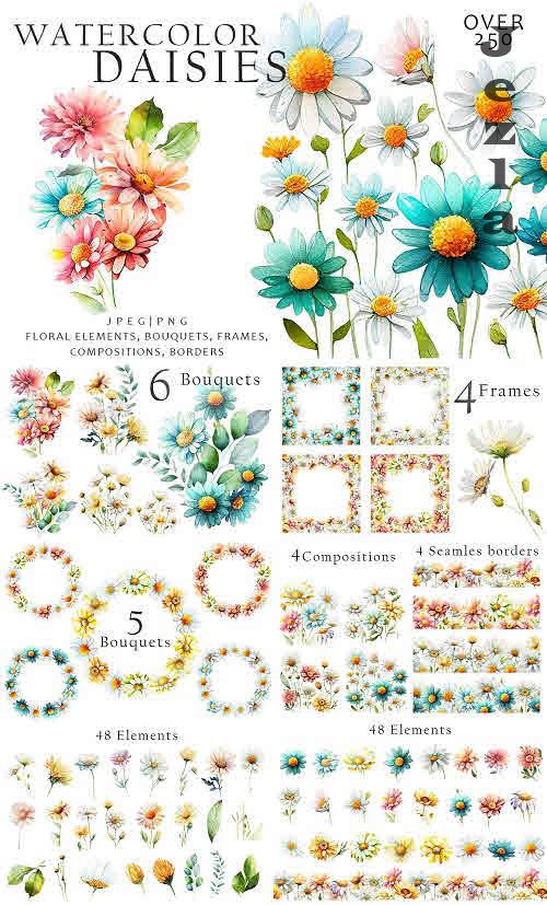 Watercolor Daisies Flowers Clipart - 13427410