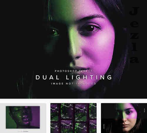 Pink & Green Dual Lighting PSD Photo Effect Mockup - K6QNSHT