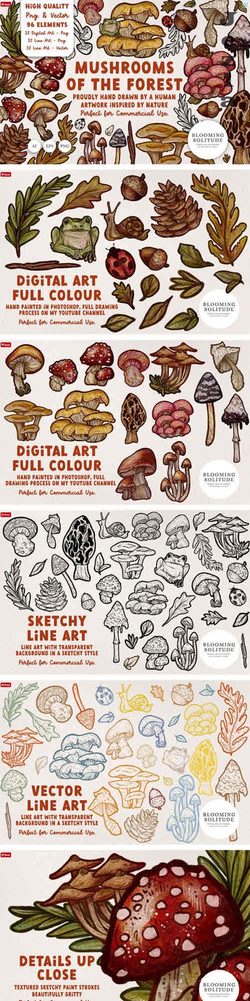 Mushrooms of the Forest Clipart Set - 13427494