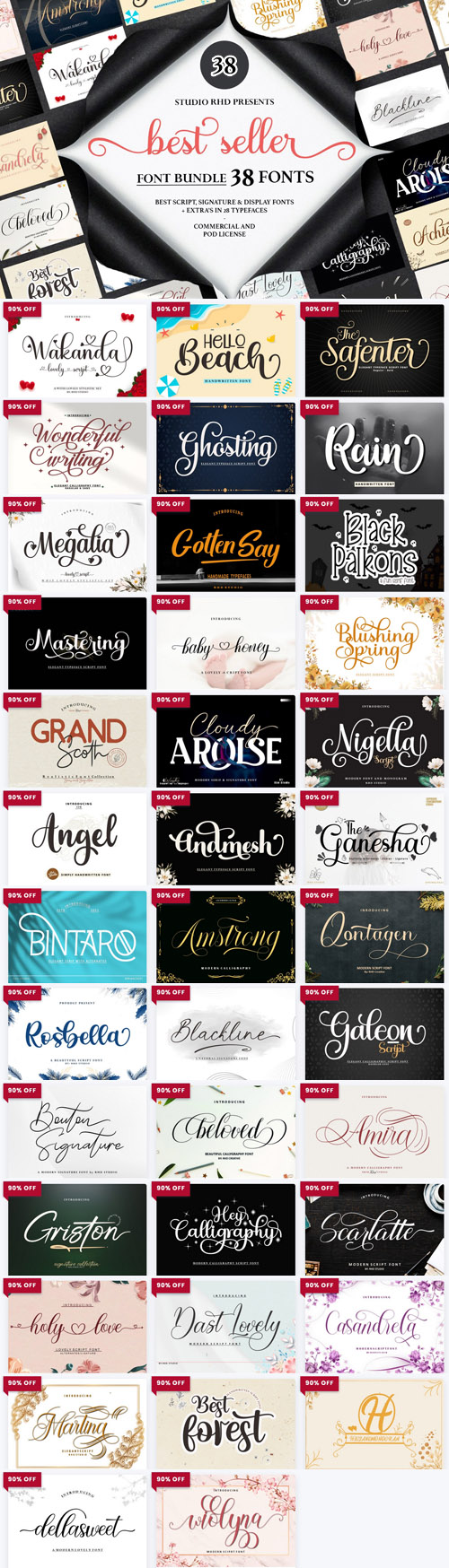 The Best Seller Font Bundle - 38 Premium Fonts